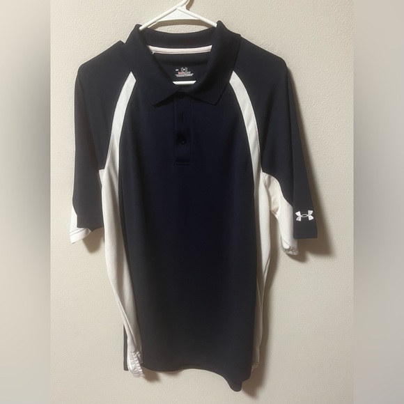 Under Armour Mens Heatgear Polo Shirt Size Large Navy Blue Short Sleeve Pullover - Picture 1 of 13